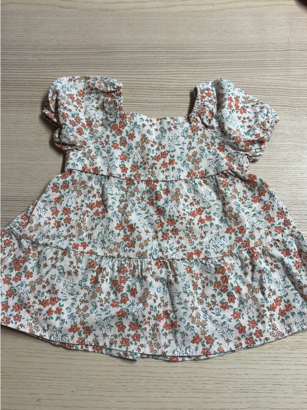 Cream Floral Ruffle Tiered Top for Girls - Orange & Green Print